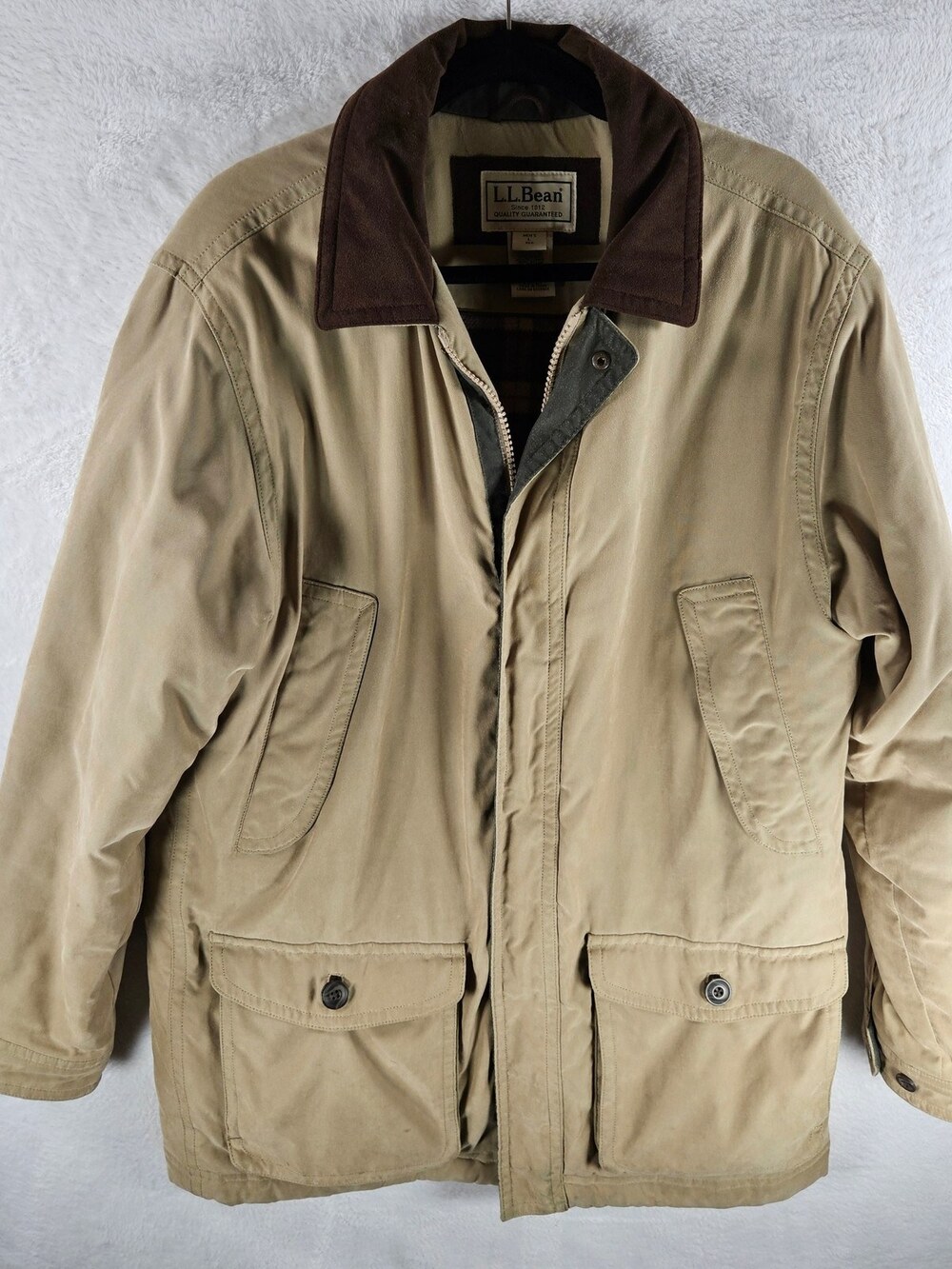 L.L. Bean Field Jacket Insulated Wool Plaid Men's Size Large